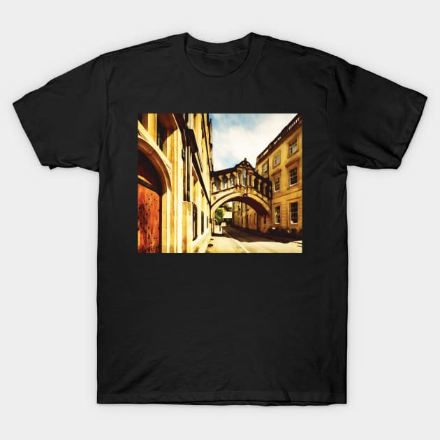 Bridge in Oxford town in England watercolour effect T-Shirt by gezwaters